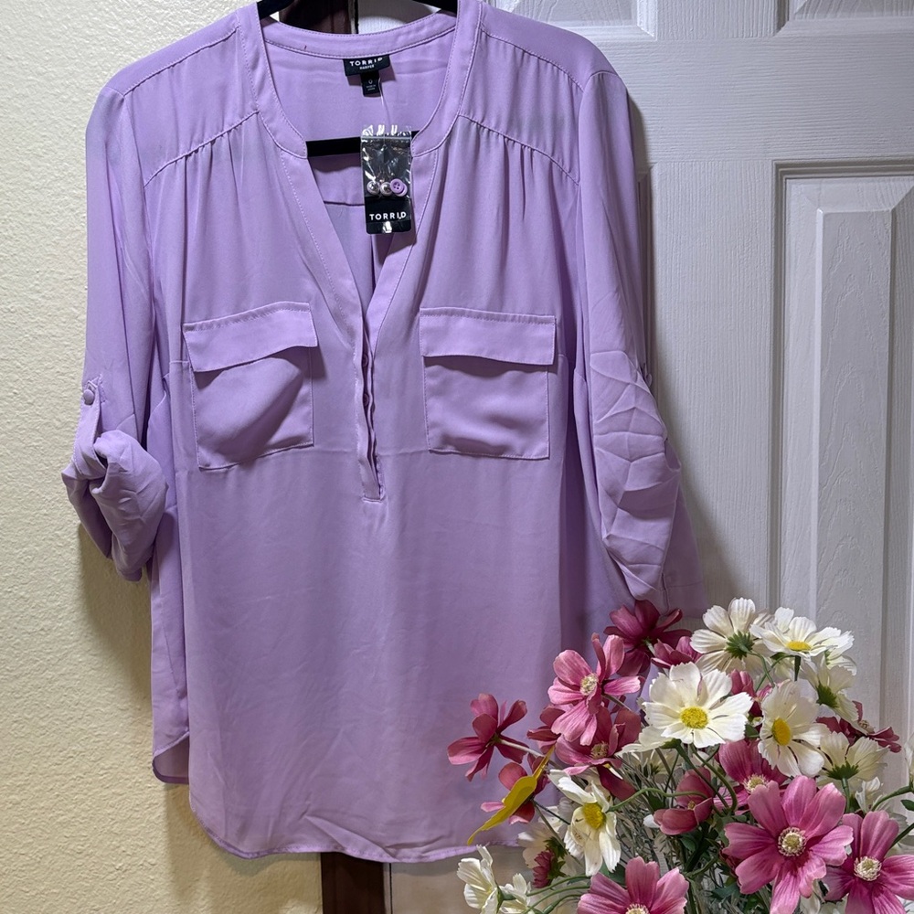 torrid Lavender Split V-Neck Utility Blouse